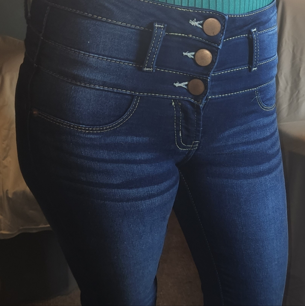 Mid rise blue skinny jeans